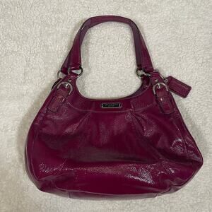 Coach Madison Maggie Hobo Handbag Y2K Style Plum Purple Patent Leather Shoulder